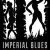 A black and white book cover. Two stylized, silhouetted figures stand between twisting pillars. The figure on the left appears to be trapped in the tight space, while the figure on the right is dancing. Text reads: "Imperial Blues: Geographies of Race and Sex in Jazz Age New York" Author Fiona I.B. Ngo.