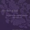 A book cover featuring a purple background. Overlaid in lighter purple is a block print-style illustration of a flower. Text reads: "Five Faces of Exile: The Nation and Filipino American Intellectuals." Author Augusto Fauni Espiritu.